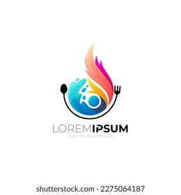 Fire logo and cutlery design combination, restaurant icons