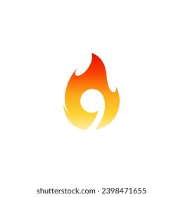 fire logo design by combining the number nine in it, modern and colorful