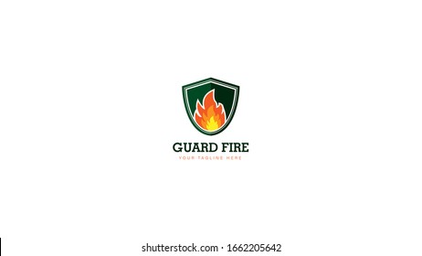 Fire logo design combined with shield, vector
