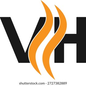 Diseño del logotipo del fuego. Diseño creativo del logotipo de VH. Diseño del logotipo de la marca HV