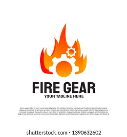 fire logo design with gears concept. vector technology icon
