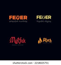 Fire logo design with minimalist fire symbol for oriental, turkish, arabic, middle eastern, lebanese restaurant or food industry