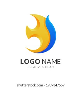 fire logo design, modern 3d logo style in gradient yellow and blue color