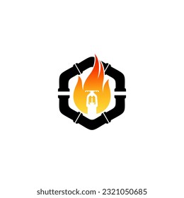 Fire Logo Design With Pipeline And Sprinkler