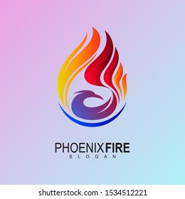 Fire logo with eagle design, Phoenix Bird in Fire Flame Logo design vector template Negative space style.