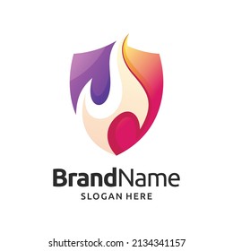 Logo de incendios o plantilla de iconos con ilustración de diseño de escudo y estilo de color gradiente