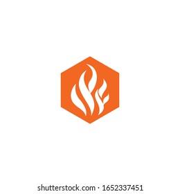 fire logo with the ipf letter, hexagon shape flame icon