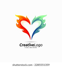 fire logo with love or heart shape concept