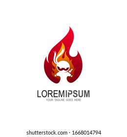 Fire logo with ninja design sport, Flame icon and assassin icon