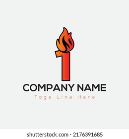 Logotipo De Incendio En La Plantilla De La Letra 1. Incendio En 1 Carta, Concepto Inicial De Signo De Fuego