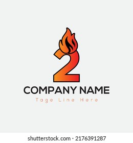 Logotipo De Incendio En La Plantilla De La Letra 2. Incendio En 2 Letra, Concepto De Signo De Incendio Inicial