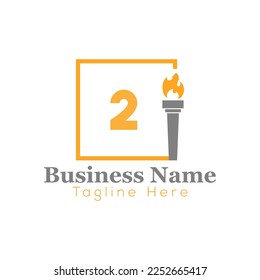 Fire Logo On Letter 2 Template. Fire On 2 Letter, Initial Fire Sign Concept