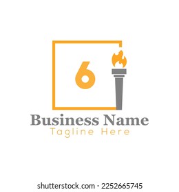 Fire Logo On Letter 6 Template. Fire On 6 Letter, Initial Fire Sign Concept