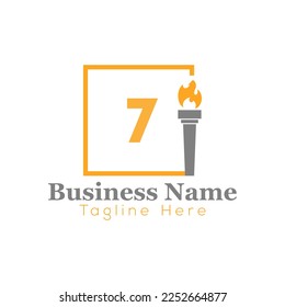 Fire Logo On Letter 7 Template. Fire On 7 Letter, Initial Fire Sign Concept