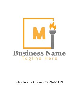 Fire Logo On Letter M Template. Fire On M Letter, Initial Fire Sign Concept