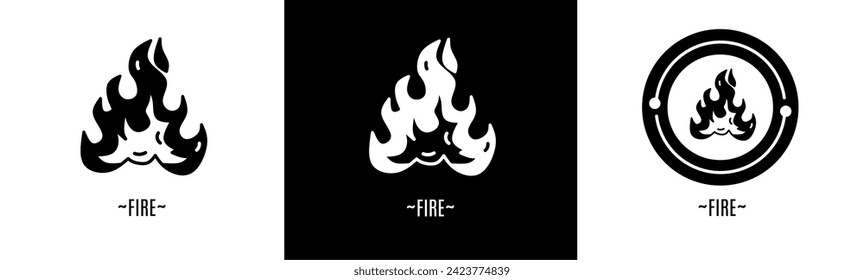 Fire logo set. Collection of black and white logos. Stock vector.