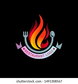 Fire logo with spoon and for, restaurant logo template cooking logo, red and fire design vector