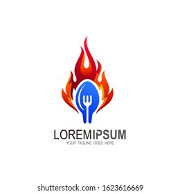 Fire logo with spoon and for, restaurant logo template cooking logo, red and fire design vector