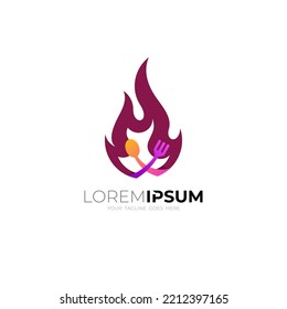 Fire logo with spoon and for, restaurant logo template cooking logo, red and fire design vector
