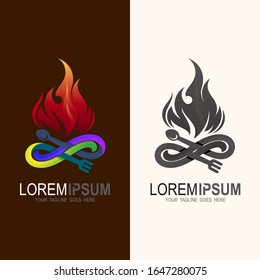 Fire logo with spoon and for restaurant logo template cooking logo, red and fire design vector