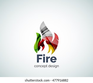Fire logo template, abstract geometric glossy business icon