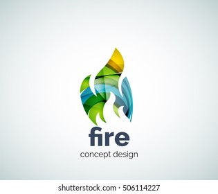 Fire logo template, abstract geometric glossy business icon