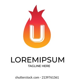 Fire Logo U Letter Flame Logo Design Concept Vector