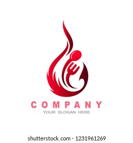 
Fire logos with spoons and fork, Fire, spoon and fork, design icon
