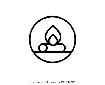 The fire and logs logo or icon in the circle.