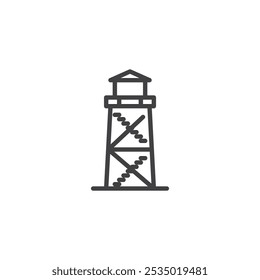 Fire lookout tower line icon. linear style sign for mobile concept and web design. Fire watch tower outline vector icon. Symbol, logo illustration. Vector graphics