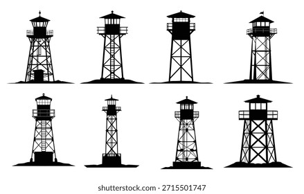 Conjunto de silueta de torre de observación de incendios
