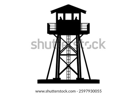 Fire Lookout Tower Silhouette Vector, Fire Tower Black Clipart isolated on a white background