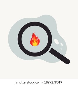 Fire and magnifying glass icon vector illustration