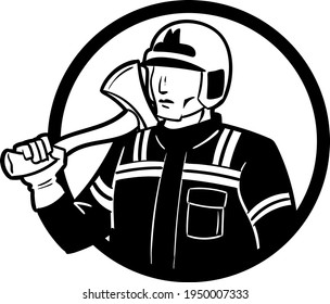 Fire man or Firefighter logo in circle 