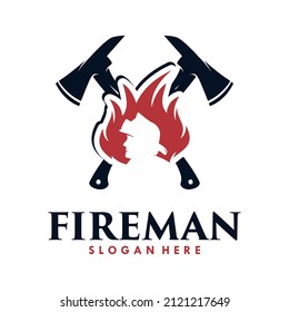 Fire Man Logo. Head Fire and Crossed axes Logo Design