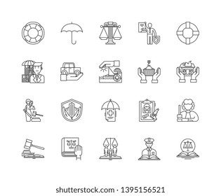 Fire Marine And Casualty Line Icon Signs. Linear Vector Outline Illustration Set Concept.