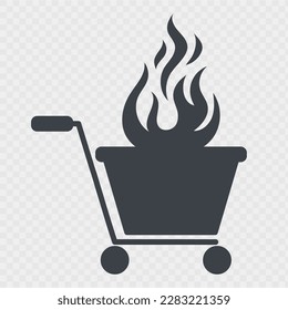 Fire with market basket icon design isolated on transparent background. Vector