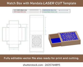 Fire Match Box with mandala Pattern Dieline Template