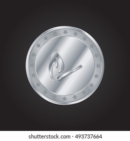 Fire Match embossed realistic silver / platinum coin precious Icon / Logo Design