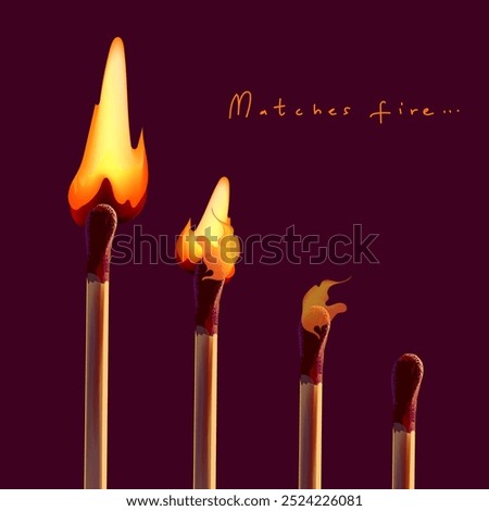 Fire match, flames macthes, burned wooden stick and coal icon sign symbol vector illustration design.