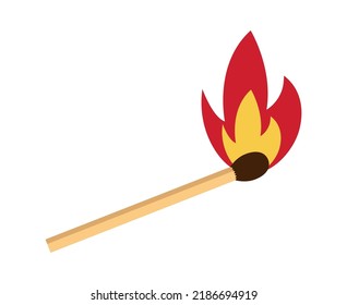 Fire Match Stick. Matchstick Icon Illustration With Flame. Lit Fire Match With Light Spark Isolated. Vector. Burn, Ignited Matchstick.