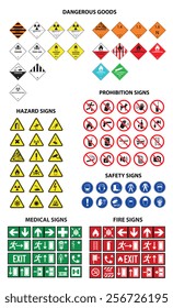 Fire Medical Navigation Prohibition Hazard Safety Dangerous Goods Sign Set