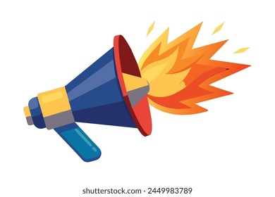 Fire megaphone flat vector illustration on white background.