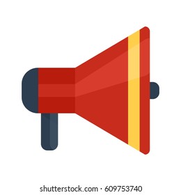 Fire megaphone on white. Firefighter equipment and clothing, tools, accessories. Flat vector cartoon illustration. Objects isolated on a white background.