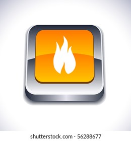 Fire metallic 3d vibrant square icon.