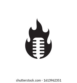 Fire mic music logo template. Silhouette illustration