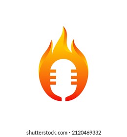 Fire and microphone combination  in white background.vector logo design editable