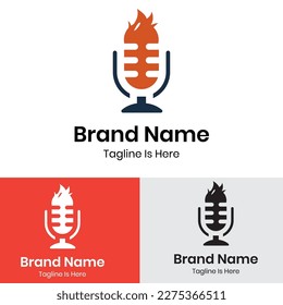 Fire with microphone logo design