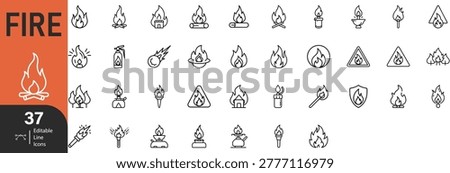 Fire In Modern Editable Thin Stroke Line Style Icons Set Collection Of Fire Related Icons Of Different Shapes And Sizes A Match, Fireplace, Forest Fire And More Isolated On White Background
