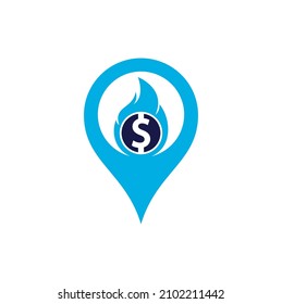 Plantilla de diseño de logotipo de concepto de forma Gps de Fire Money. Plantilla de logotipo de Money Fire